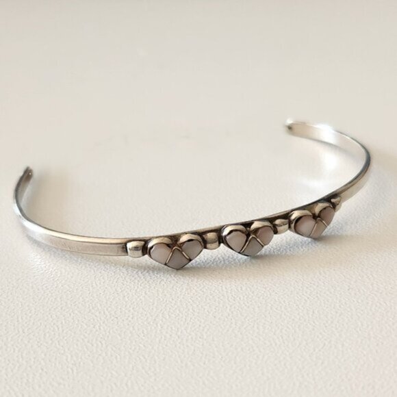 RARE! Navajo Pink Mussel Shell Heart Babies Bracelet Fits Small Adult Wrist b84 - Picture 4 of 10